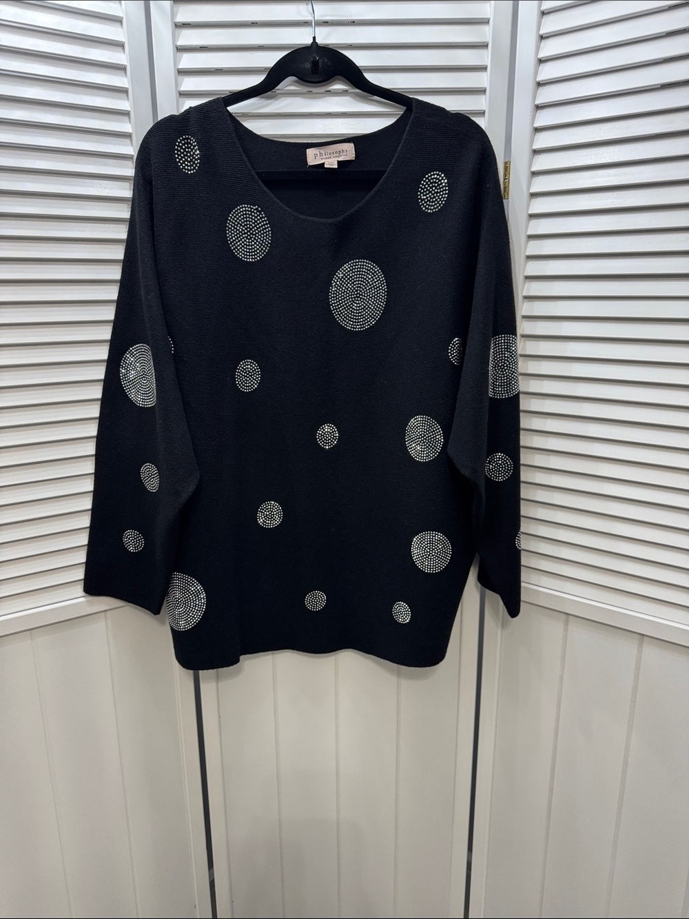Philosophy Black Knit Sweater with Silver Rhinestone Dots
